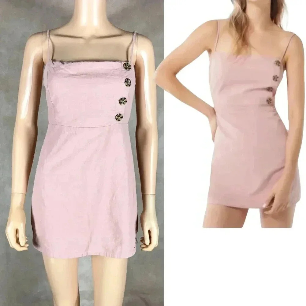 Urban Outfitters Peachy Pink Linen Blend Mini Dress Size 2